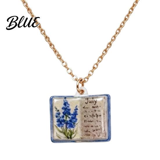 Stylish Women Necklace Birth Flower Necklace Floral Book Pendant January