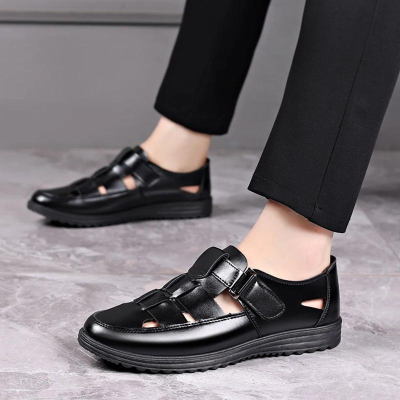 Herresko i lær Business Casual Kunstig PU Slitesterk Enkelsko Myk Såle Sklisikker Sommer Herresandaler