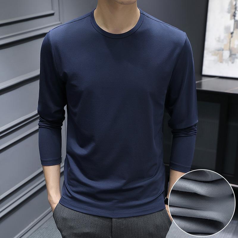 Long-Sleeve T-Shirt For Men, Autumn Base Shirt, Solid Color White Inner Top, Autumn Top, Black And White T-Shirt