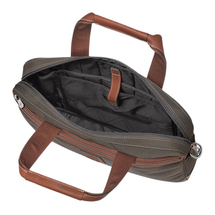 Longchamp Boxford Zipper Closure Fabric And Leather Crossbody Laptop Briefcase Handbag Shoulder Bag Men bags Military-Green Brown 1486080042