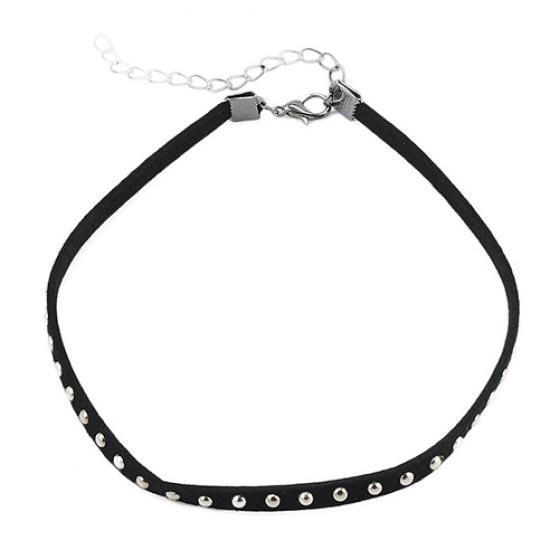 Kvinnors vintage nit punk kedja krage Choker svart flockade tyg halsband