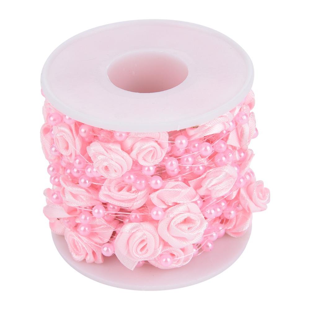 

Ribbon 10m Roll Pearl Garland 33 Feet Plastic Bead Artificial Pearl Wire Beads Garland Wedding Decoration L розовый