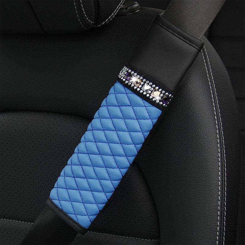 Rhinestone Leather Breathable Car Seat Belt Shoulder Pad Protective