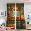 2pcs 2D Flat Printing Merry Christmas Trendy Curtains Christmas Kitchen Winter Wonderland Digital Printed Polyester Drapes