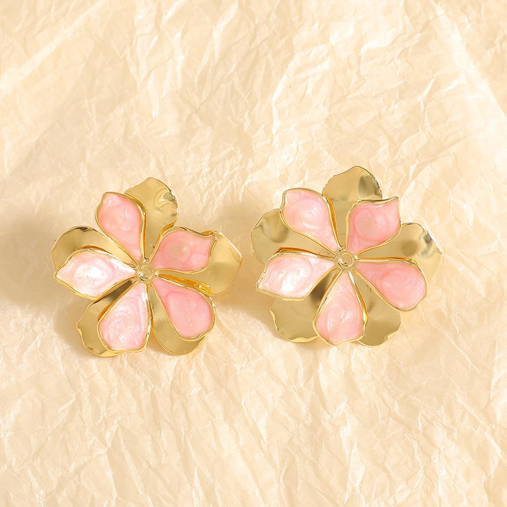 New oil flower earrings simple design sense hollow double-layer petal earrings temperament stud earrings jewelry