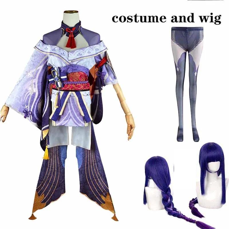 Raiden Shogun Cosplay Kostüm Baal Outfits Raiden Mei Vollständiges Set Kleid Kopfbedeckung Für Anime Expo