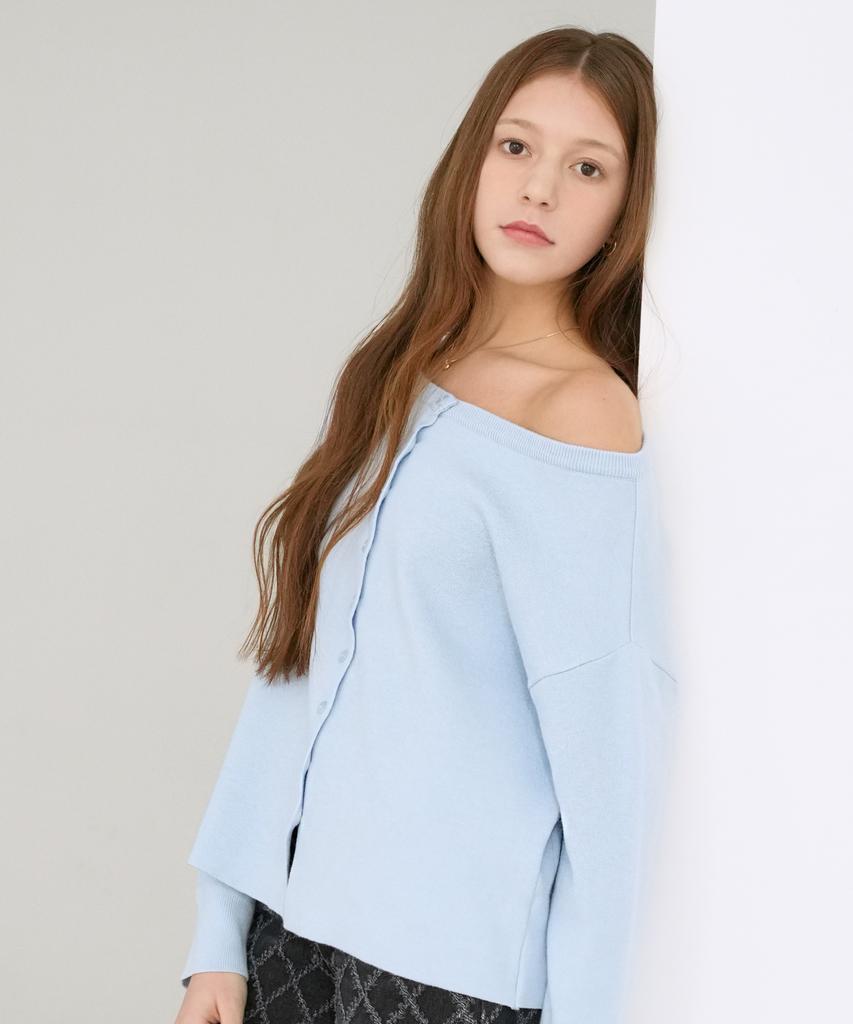 VLETI Two-Way Off-Shoulder Basic Cardigan (Sky Blue)