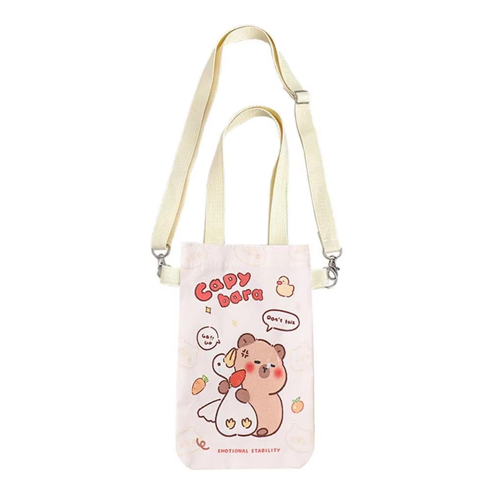 Reusable Cartoon Water Cup Carrier Bag Adjustable Canvas Bottle Protective Covers Makeup