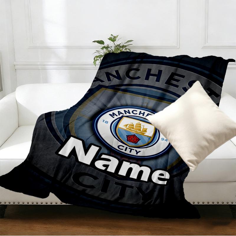Custom Name Personalized Manchester City FC Print Blankets, Home Decor, Bedroom, Sofa, Camping, Couch, Gifts for Birthday Christmas
