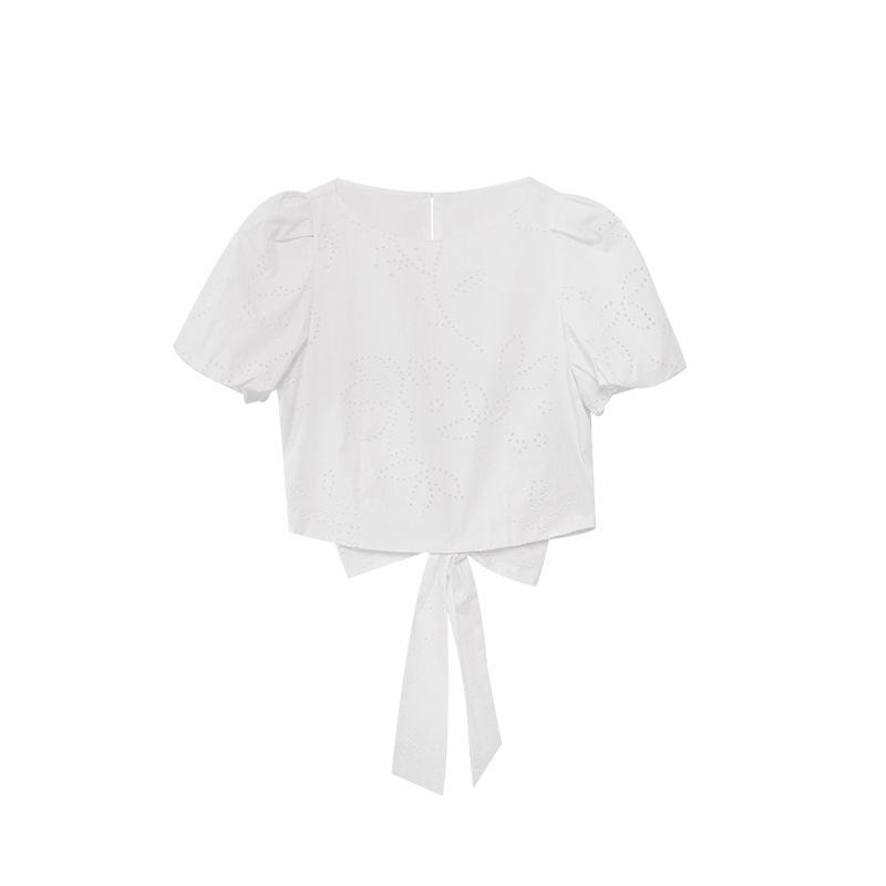 

Интерпретация красоты - летний топ с рукавами-фонариками и ажурными бретелями 2025 года для женщин (S5058) Small белый