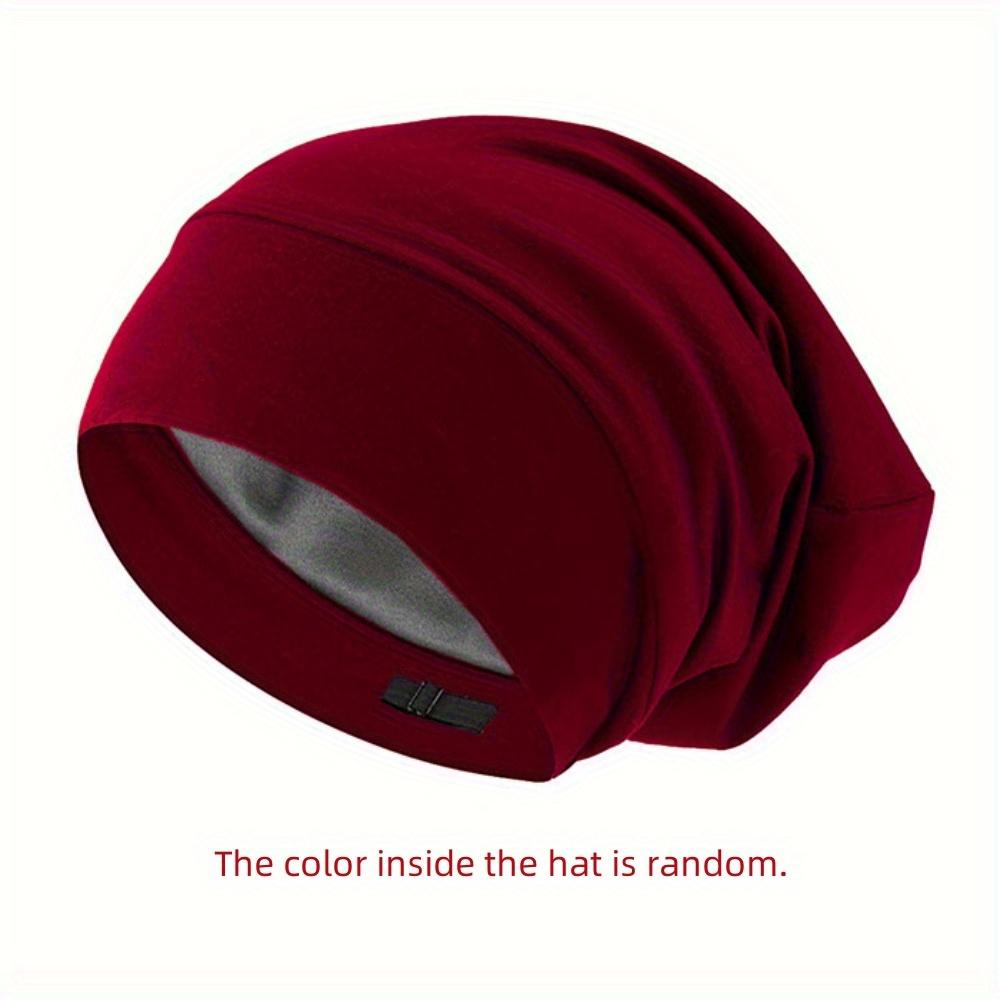1pc Adjustable Satin Lined Double Layer Sleeping Hat For Hair Protection