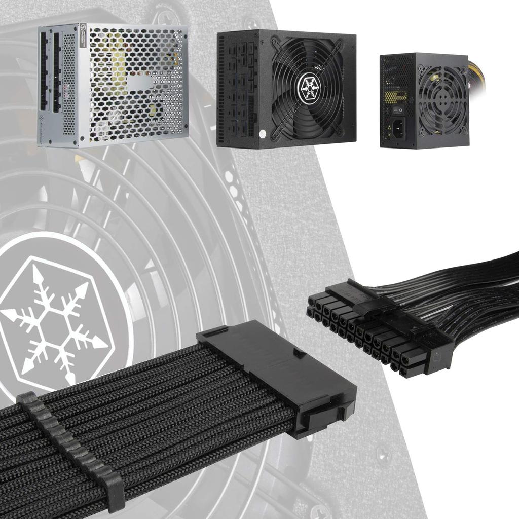 Silver Stone PSU Univerzální prodlužovací opletený modulární kabel 24-pinový ATX SST-PP07E-MBB (Černá)