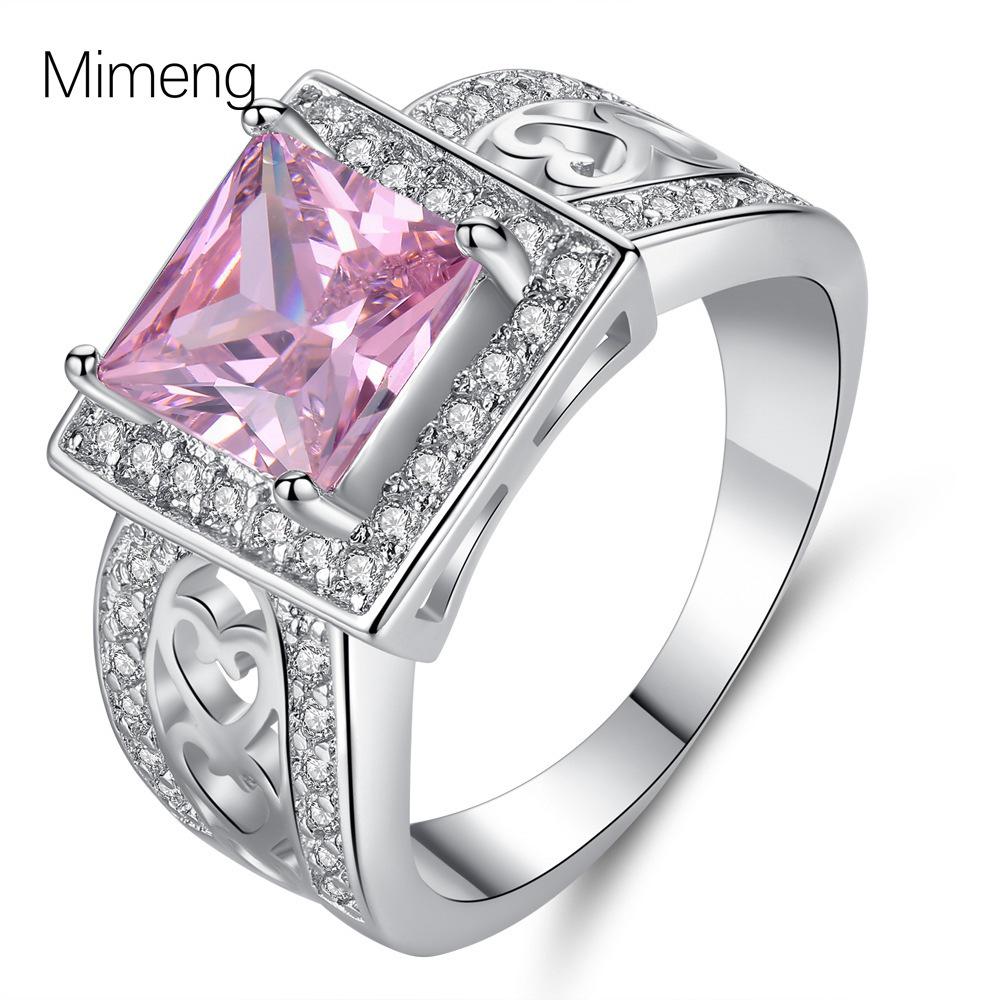 

Light Luxury Pink Zircon Square Couple Rings - Women s Fashion Design