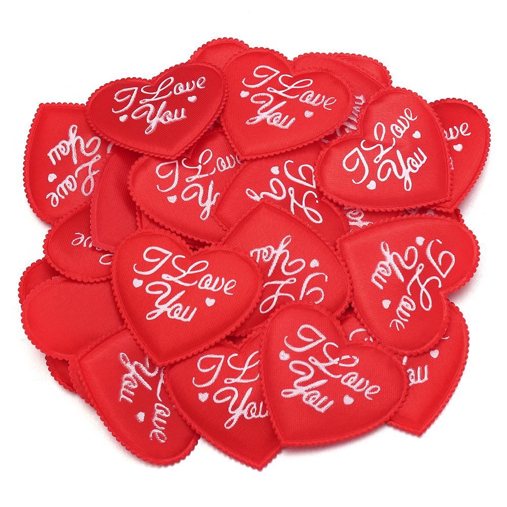 30-50pcs Printed I Love You Heart Patches Sponge Satin Fabric Heart Petals Confetti For Wedding Party Valentine's Day Decoration