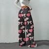 Women's Casual Fashion Printed Elastic Waist Loose Straight Leg Pants With Rope