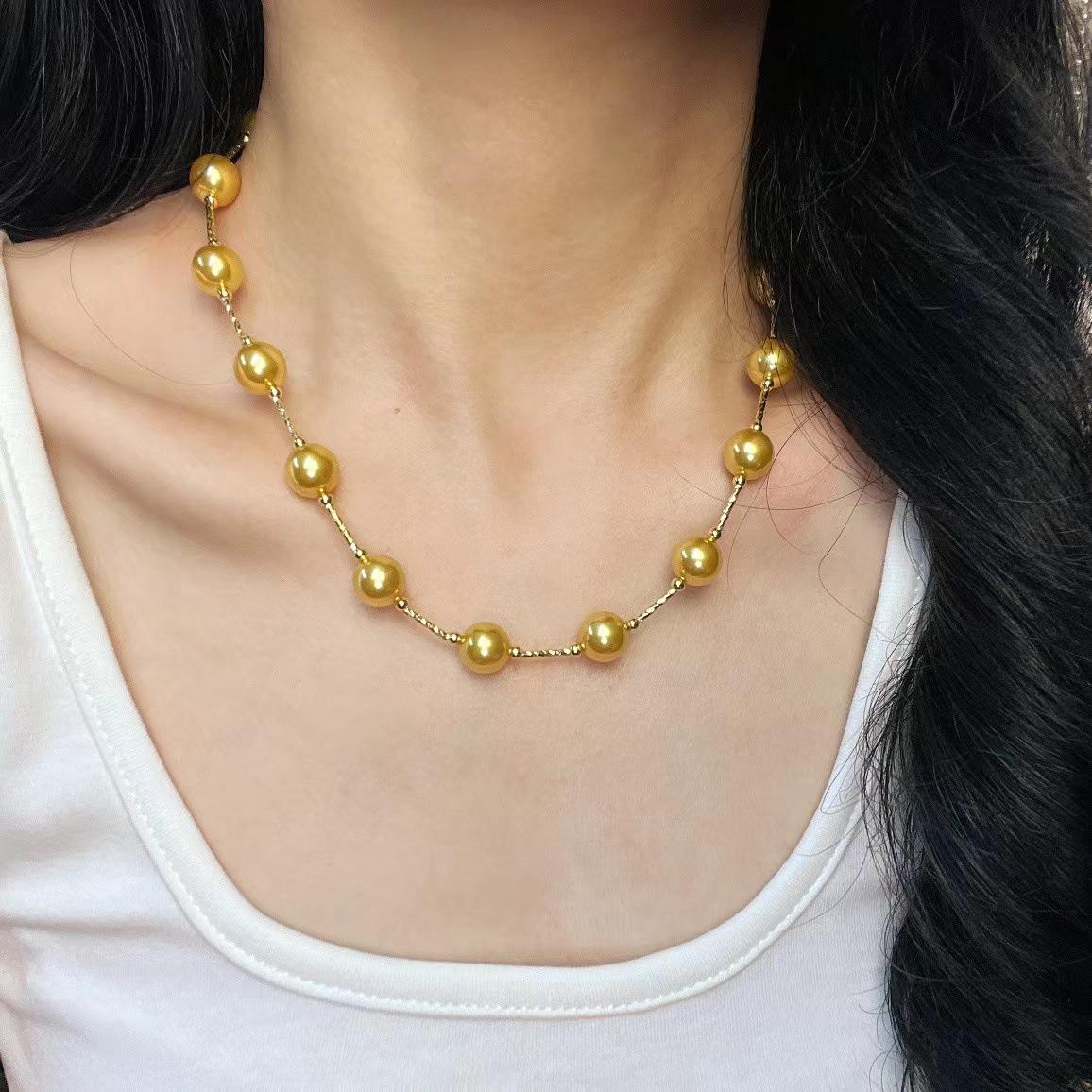 

Vintage Maillard Wind Is Round And Strong Light Shijia Pearl Gold Imitation Nanyang Pearl Gypsy Star Pearl Necklace