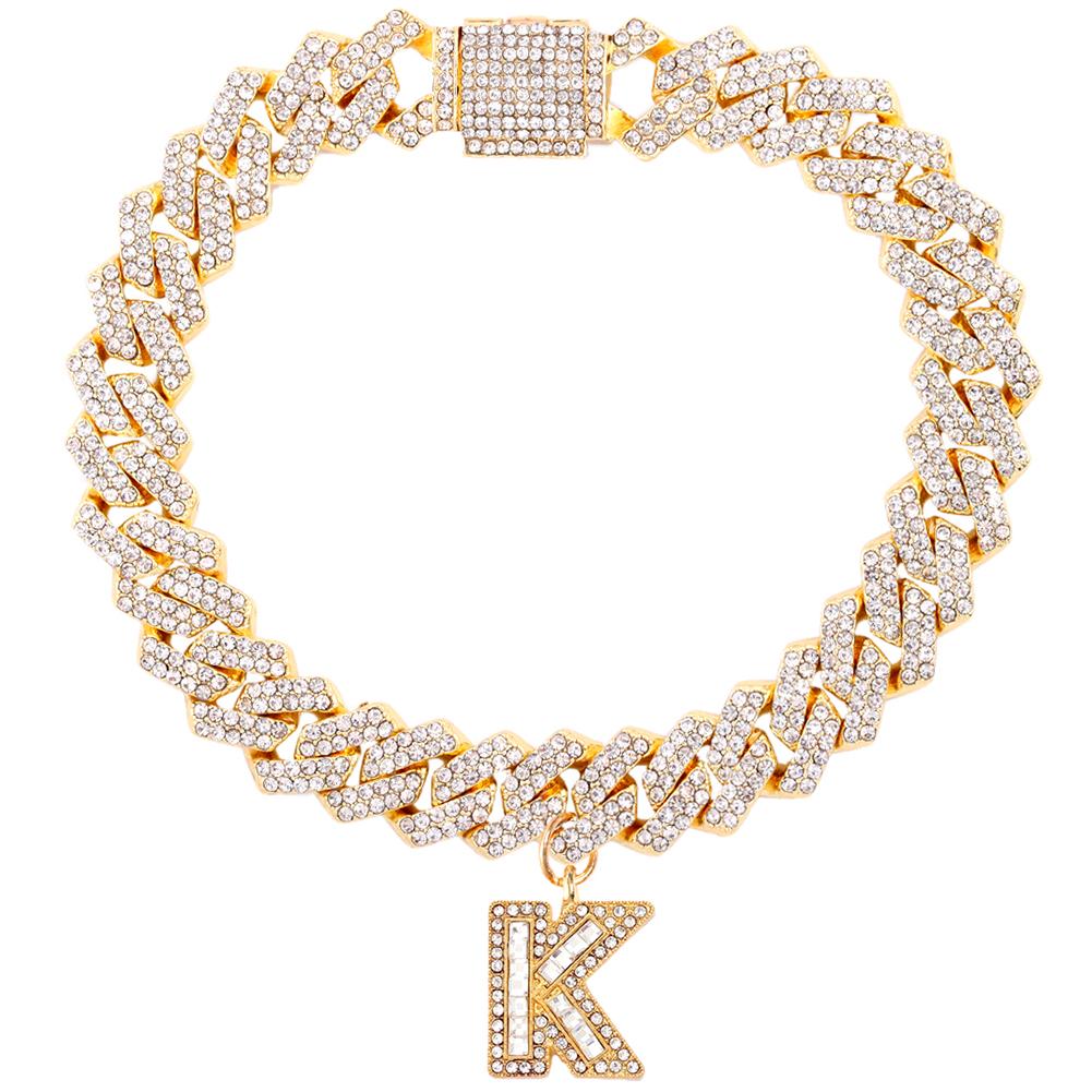Bling Iced Out A-Z Letter Initial Cuban Link Chain Anklets For Women Hip Hop Chunky Cuban Anklet Bracelet Beach Barefoot Jewelry