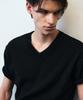 Beulleieo Core Cotton Layered V-Neck Half Knit [Black]