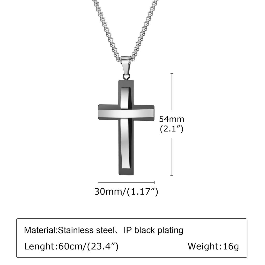 Stylish Layers Cross Necklaces for Men Boys,Two Tones Black Silver Color Cross Pendant, Religion Prayer Collar