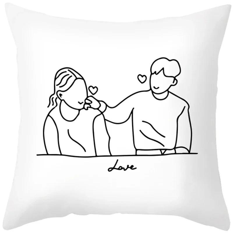 Luxury Home Decoration Pillowcase Simple Line Sketch Character Pattern Cushion Cover Living Room Sofa Cushion Cover