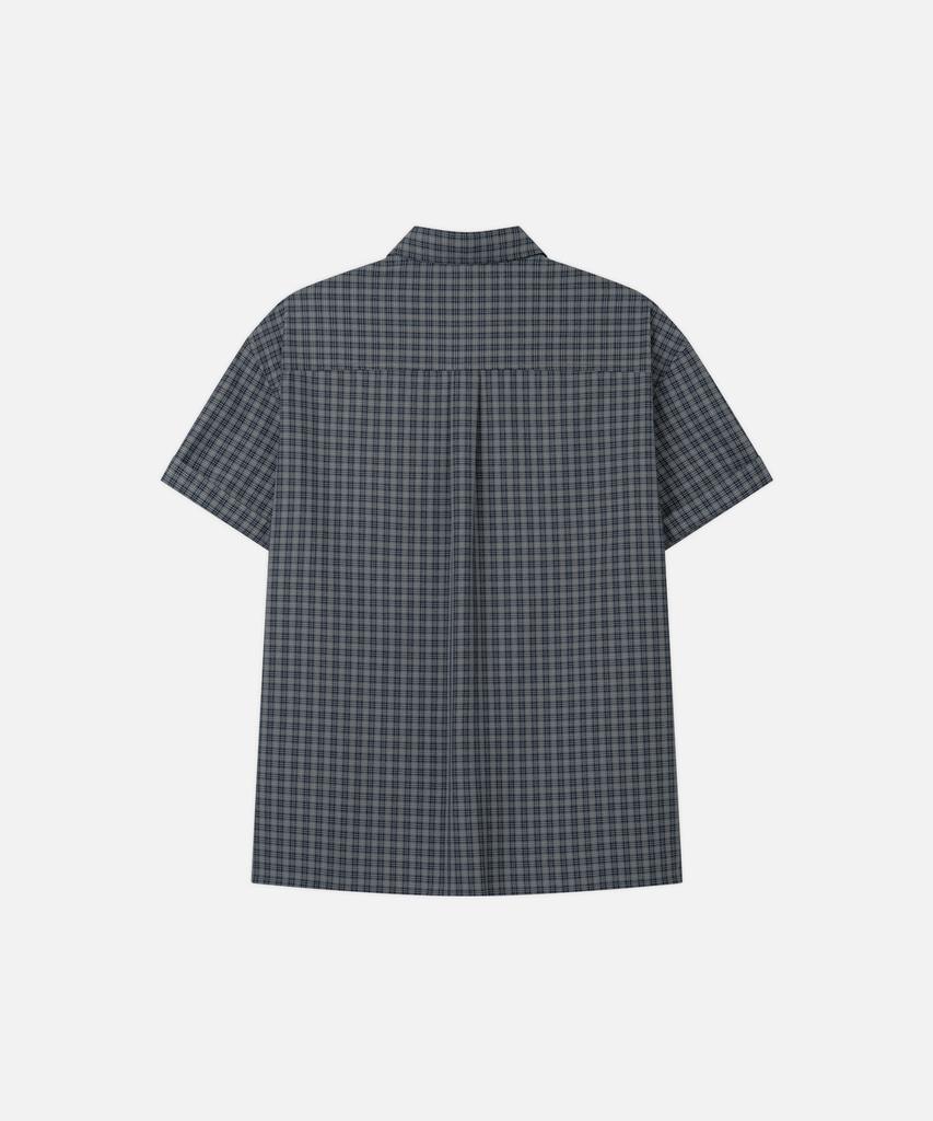 DRAW FIT Lark Roll-Up Check Half Shirt [Blue Grey]