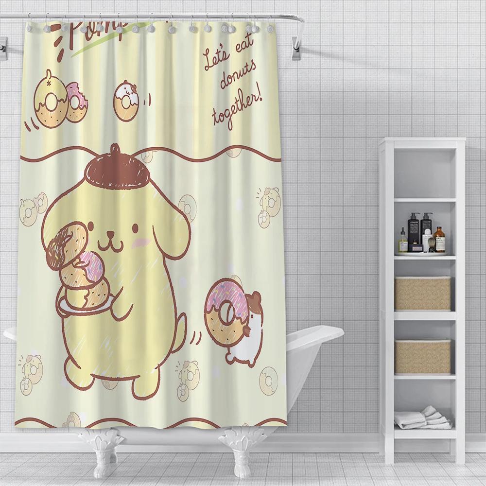 Cute Cartoon P-Pom Pom Purin Shower Curtain Waterproof Polyester Fabric Paint Colorful Bath Curtains Curtain With Hook