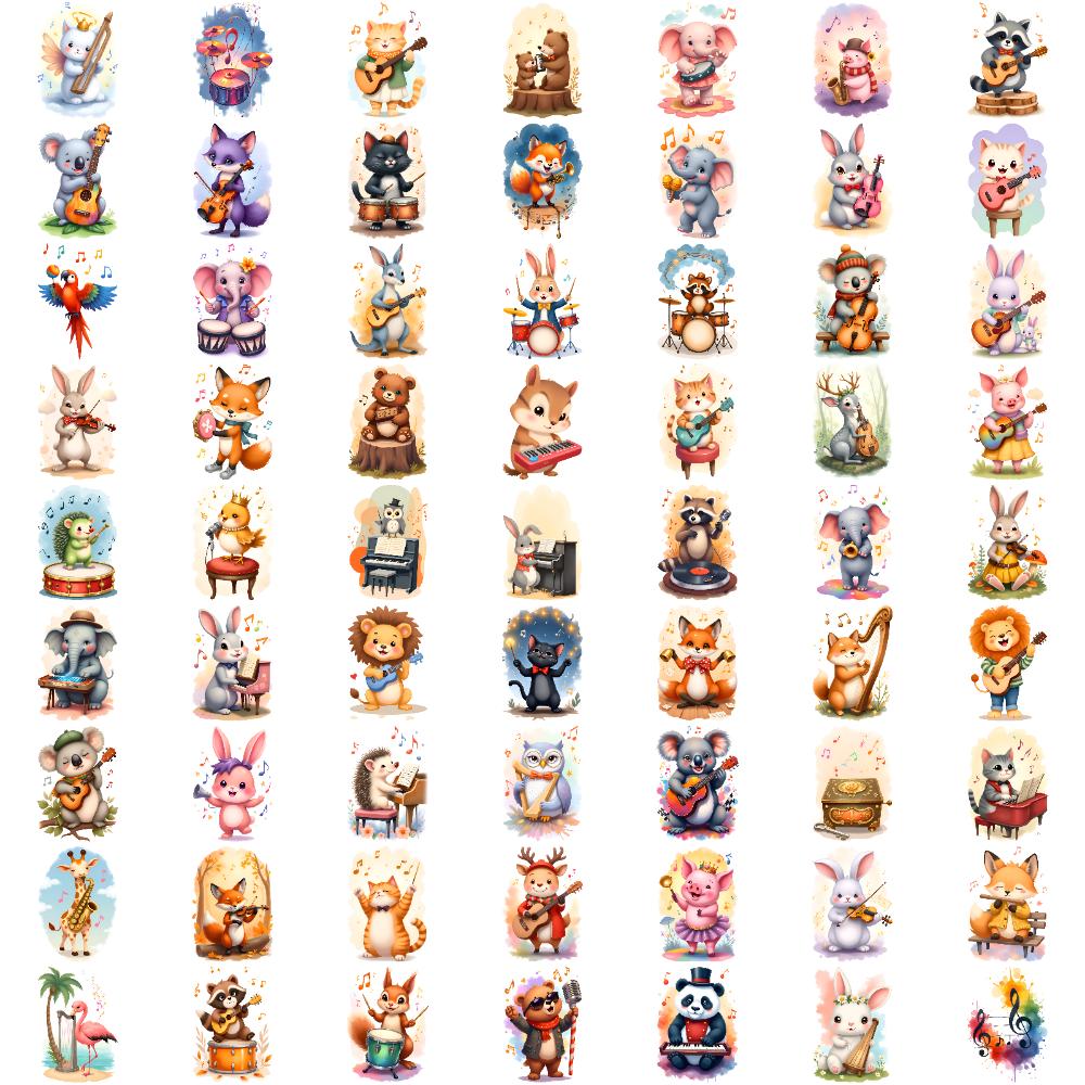 63pcs Temporary Tattoo Cartoon Characters Temporary Tattoo Stickers Musical Animals Waterproof Long-lasting Body Stickers For