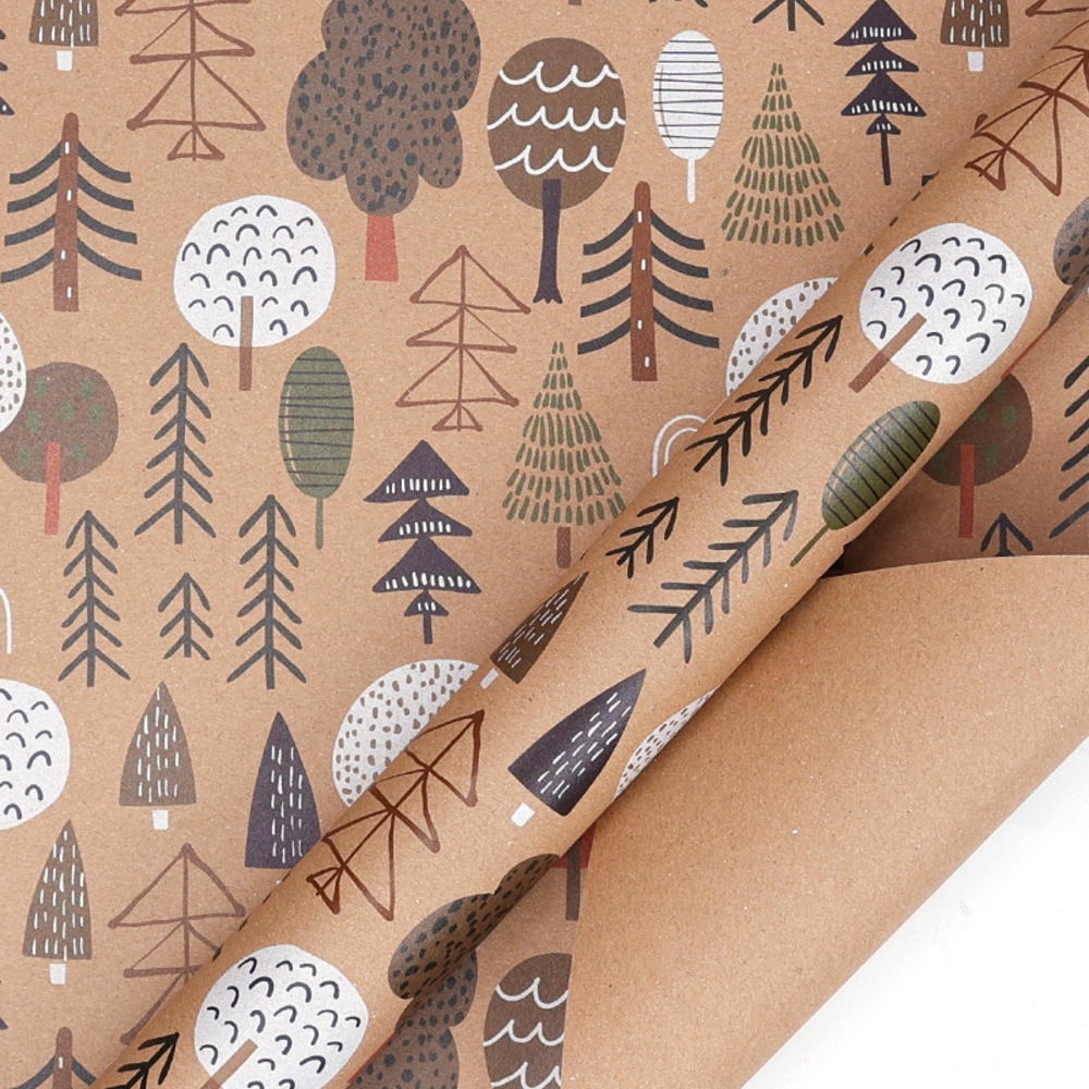 50x70cm 1 Roll Christmas Gift Wrapping Paper with Snowflake, Santa Claus, Reindeer Printed for Christmas, New Year Celebration