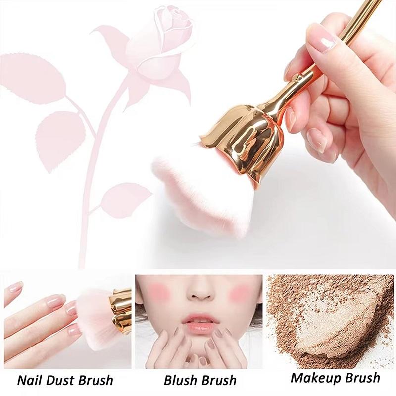Flower Nail Brush for Manicure Gold Rose Shape Nail Art Brushes Round Small UV Gel Polish Powder Cleaning Tools Nail Accesories