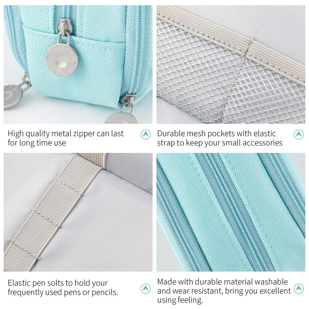 Large Capacity Pencil Case 3 Compartment Pouch Pen Bag for School Teen Girl Boy Men Women,Light Blue