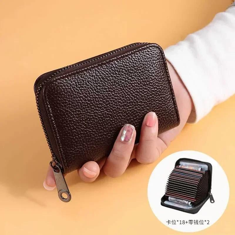 Etui na karty z wieloma gniazdami Vintage mały portfel kobiety mężczyźni biznes torba na karty kredytowe męska sakiewka na monety solidna skórzana portfel na zamek błyskawiczny
