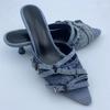 Fashion Brand Blue Denim Belt Buckle Hollow Out Fashion Slippers Summer New Comfortable Women's 5.5cm Low Heel Commuting Sandals Size 43