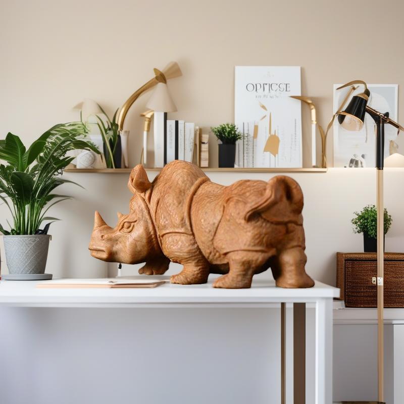 Rzeźba w drewnie Nosorożec Dekoracja zwierzęca mały model Ręcznie rzeźbione lite drewno Urocza dekoracja figurka do domu pokoju biura
