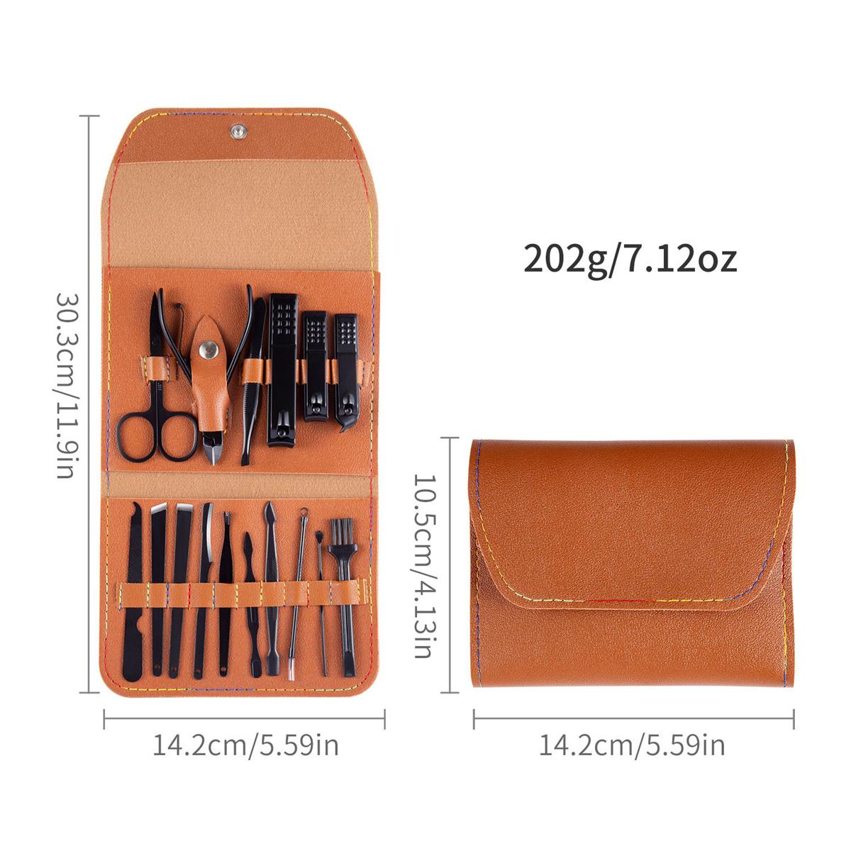 

16pcs Professional Nail Clippers and Cuticle Nippers Set with Travel Case Manicure Set Pedicure Sets Nail Clippers коричневий