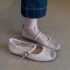 Sheepskin version~ retro soft-soled leather splicing one-word belt Mary Jane single shoes women's shallow commuter flat-soled ballet shoes