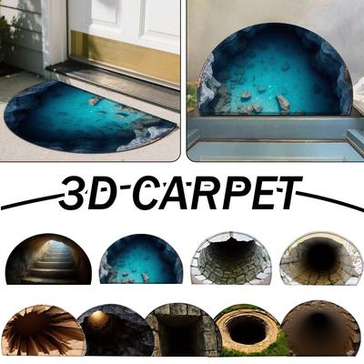 Front Door Mat Indoor Outdoor Entrance, 3D Optical All-Weather Doormat, Optical Rug Ground Crack Rug 3D Rugs, Easy Clean Patio Porch