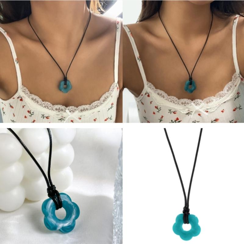 Bunte Blumen-Anhänger-Halskette für Frauen Freundin Geschenk Harajuku Harz Pflaumenblüte Choker Jahrestag Y2K Schmuck 2026 Trend