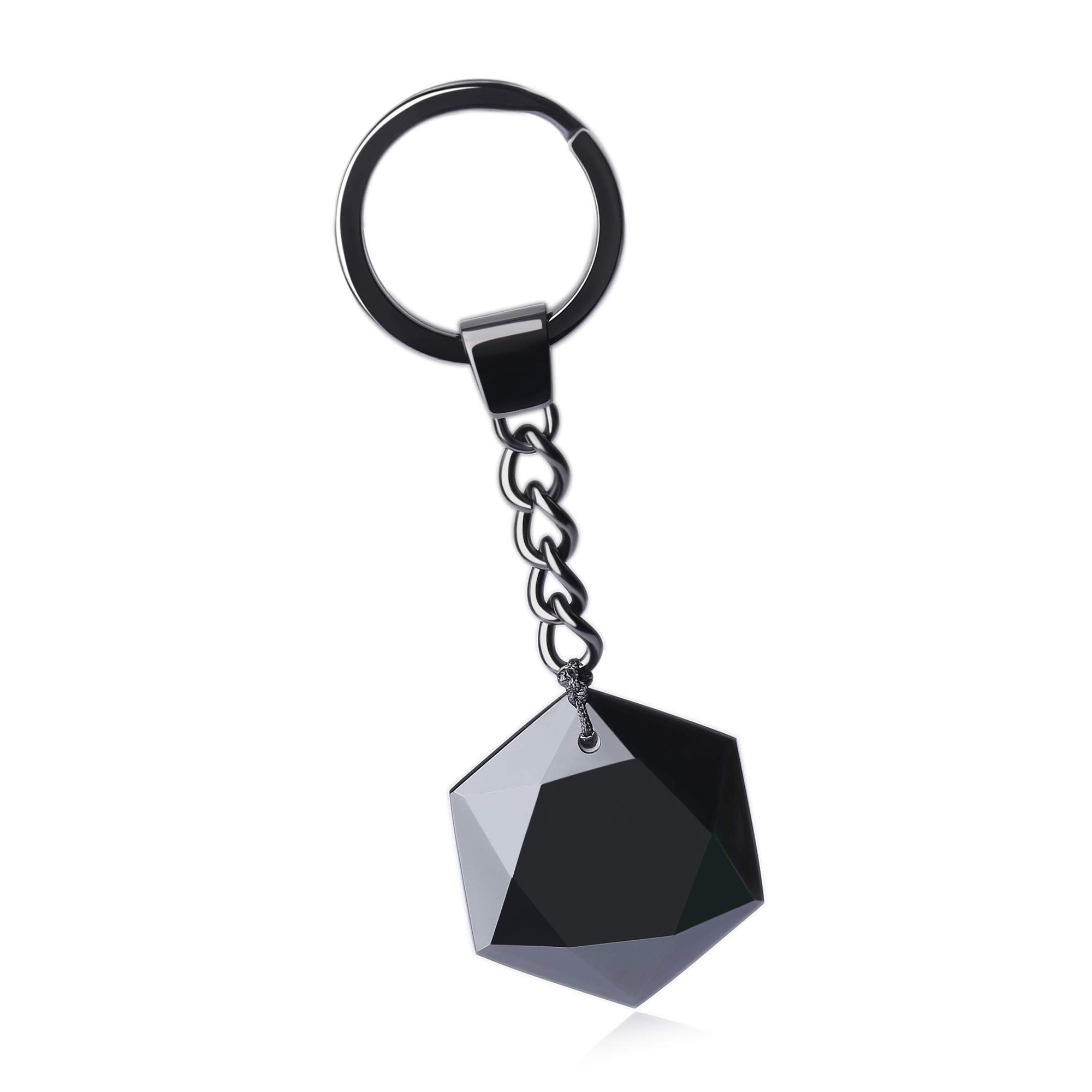 Obsidian Hexagram Lucky Power Stone Keychain Chain [Koai] Amulet, Charm,