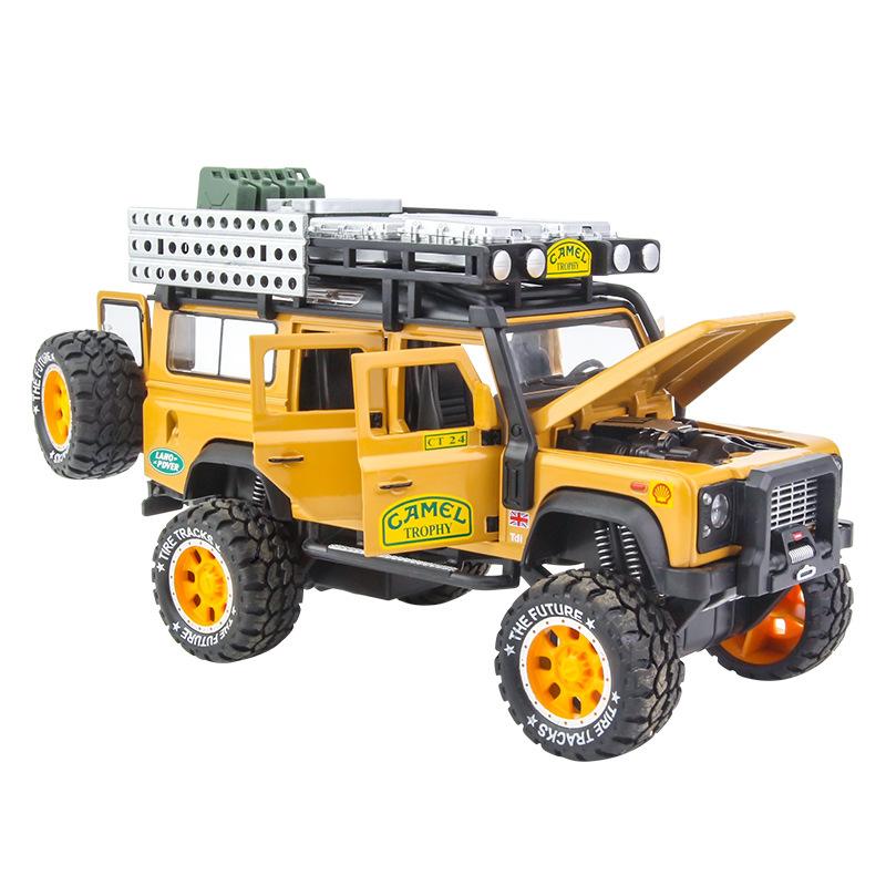 1:28 Scale Trophy Defender Hračky z tlakově lité slitiny Modely aut, Kovová autíčka s funkcí stahování Sbírky světel a zvuků Dárky