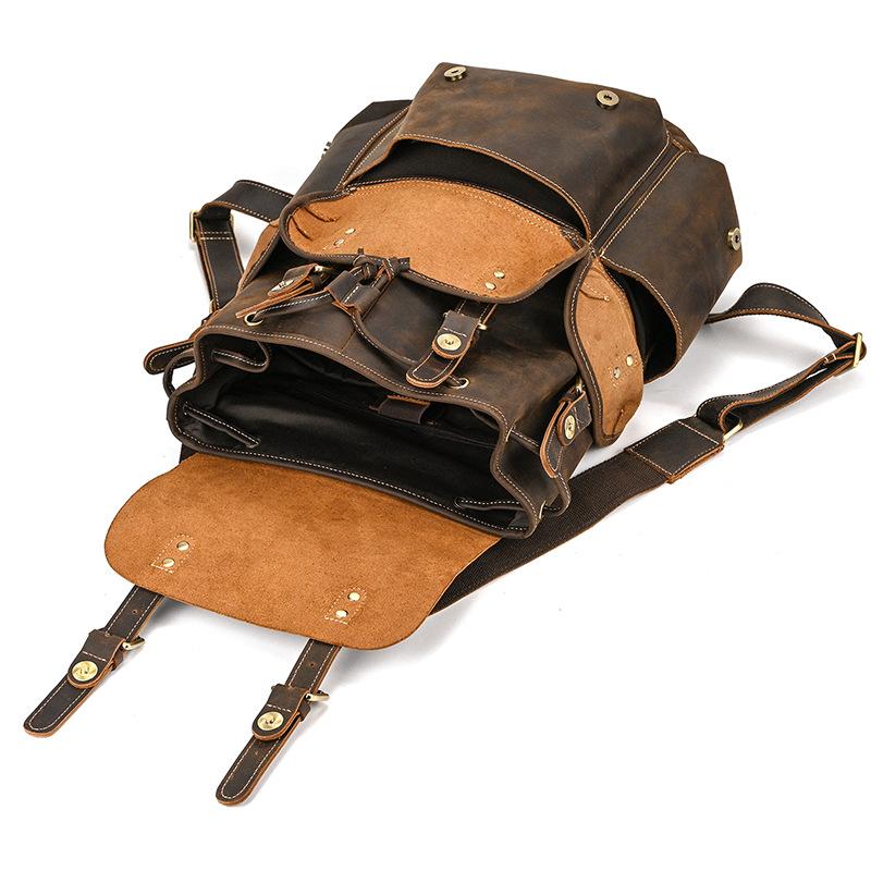 Explosive Men'S Leather Backpack, Leather Backpack, Large Capacity Flip Cover, Student Schoolbag, Men'S And Women'S Travel Bag