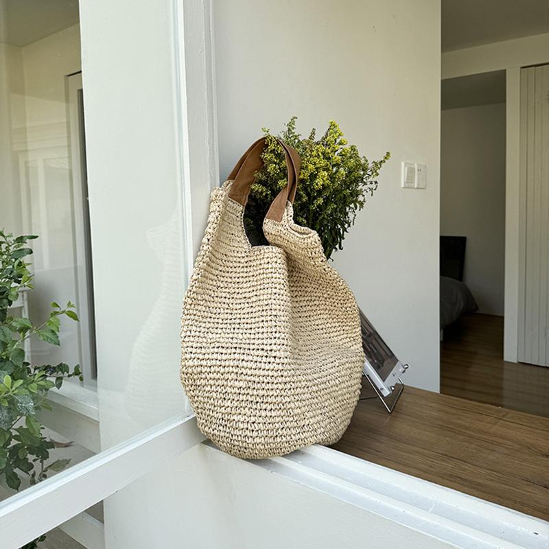Borsa a Spalla Intrecciata Fatta a Mano Vintage da Spiaggia Estiva Rattan Rattan Borse da Shopping Bohémien da Donna per Viaggio Estivo Vacanza Tote Casual
