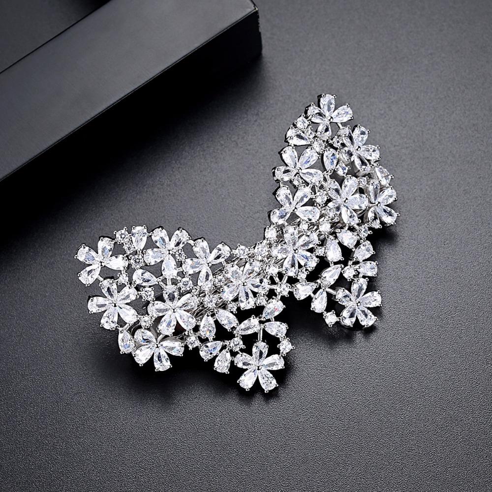 LUOTEEMI New Hot Selling Unique Statement Trendy Butterfly Clear Hairwear With CZ Crystal Brincos Bijoux for Women Party Wedding