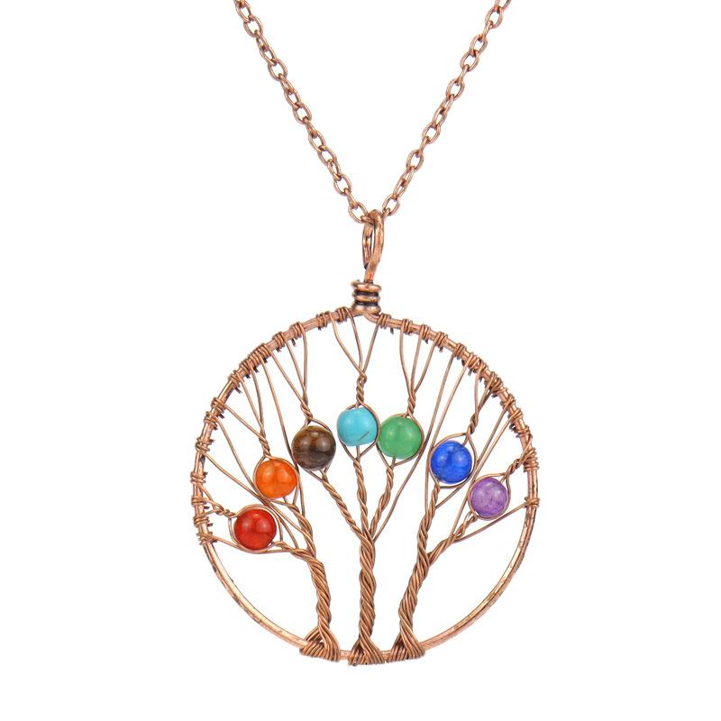 Handmade Winding Silk Tree Of Life Colorful Crystal Beads Tree Of Life Fortune Tree Necklace N41