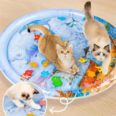 Katzen-Spielmatte, PVC-Matte gegen Katzenlangeweile, Katzenspielzeug, Design mit schwimmenden Fischen, Verwendung mit Leitungswasser, Interaktives Wasser-Sensor-Design