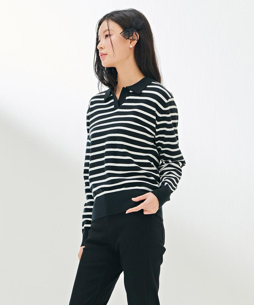CHASECULT Women'S Open Collar Striped Sweater-Darg5263B03