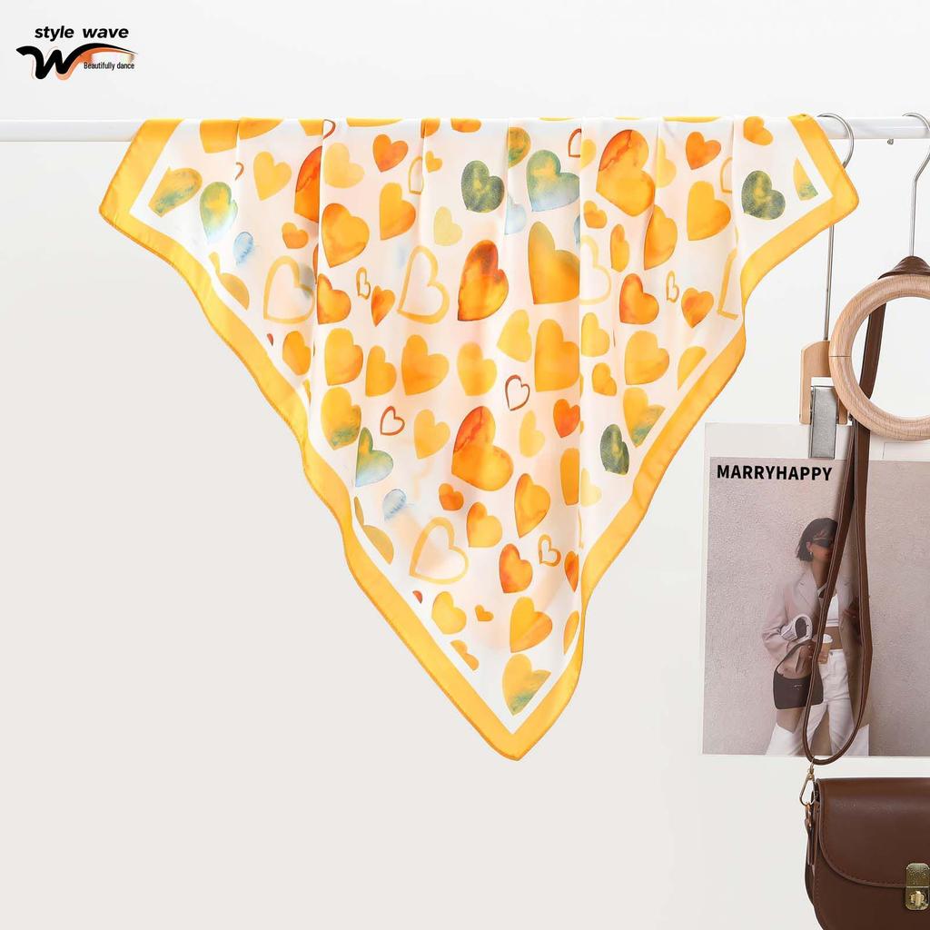 Korean Style Fashion: Colorful Heart Print Imitation Silk Neck Scarf