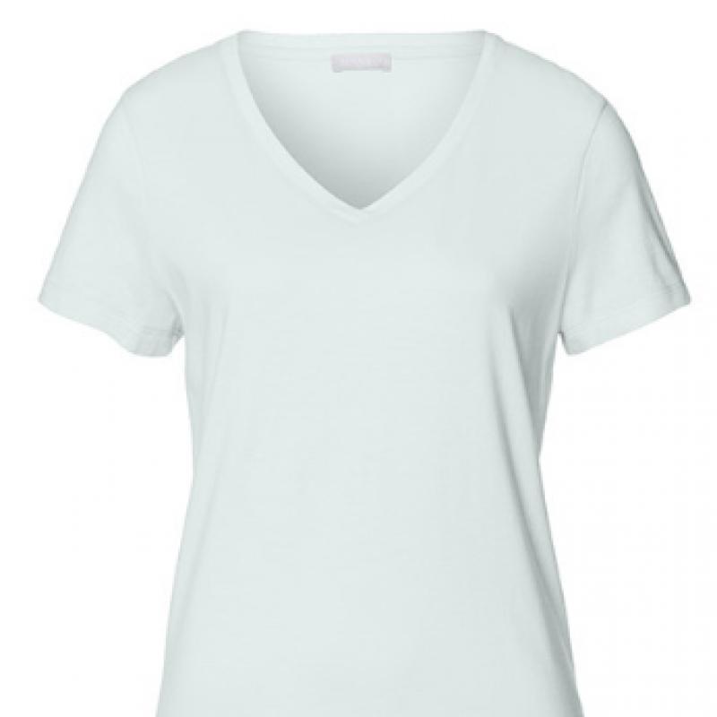 Hanro V Neck ShorT sleeVe T shirT 74842 Vapor whiTe 