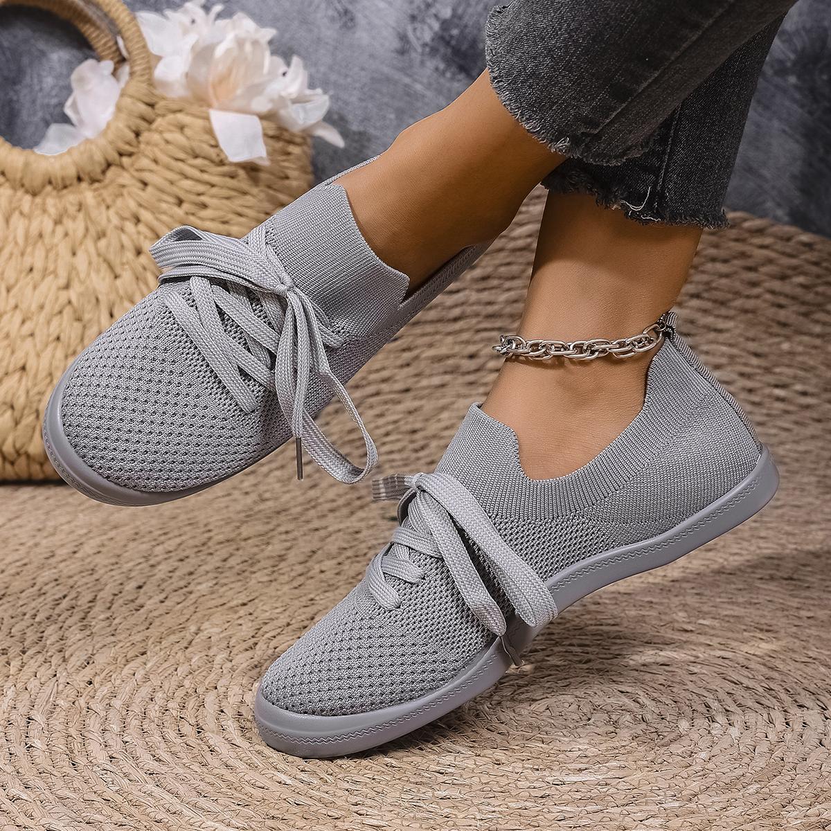 

Fashion Women Sneakers Mesh Knitted Platform Sports Shoes Woman Breathable Casual Sneakers Women Non-Slip Lace Up Tennis Shoes Ladies 36 серый