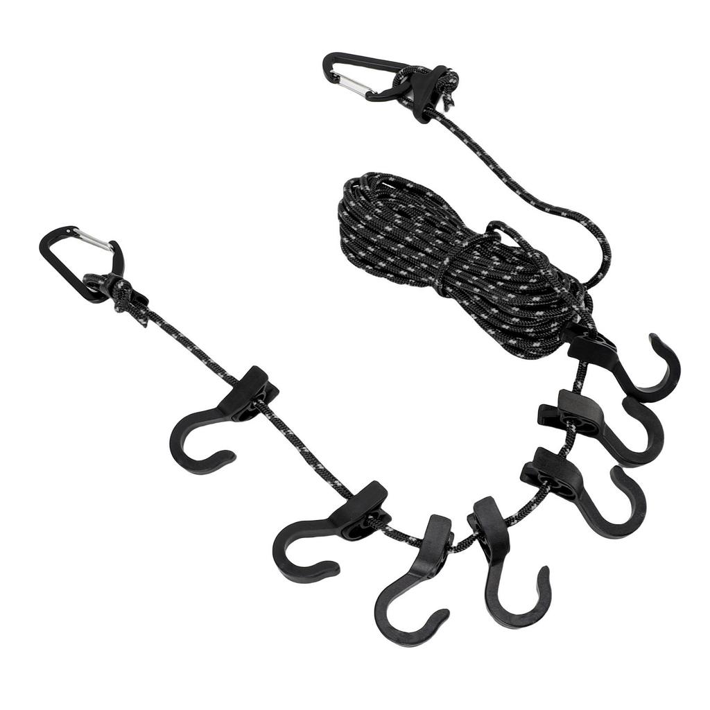 Portable Travel Clothesline Adjustable 16.4ft Length Clothes Drying Rope Windproof 5m Clothesline with Hooks for