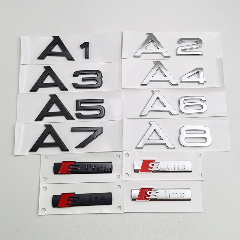 3D ABS Chrome Black Logo S Line A1 A2 A3 A4 A5 A6 A7 A8 Emblem Badge Car Decal For B Sline Sticker Decorative Accessories